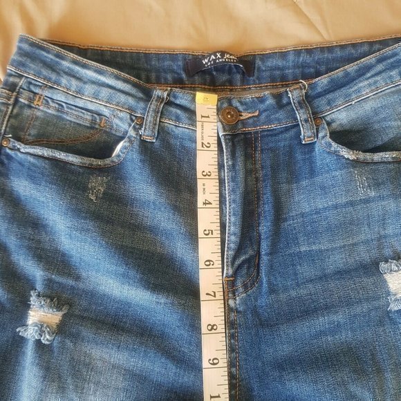 Wax Jeans Size 13 Distressed Skinny Blue Denim Pants Frayed Release hem Womens - Picture 10 of 12